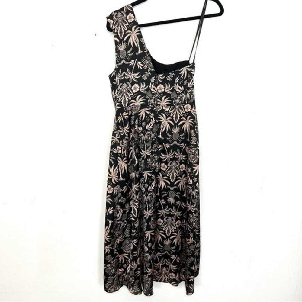Laundry Shelli Segal Satin One Shoulder Dress Tropical Palm Tree Black 4 Small - Picture 3 of 3